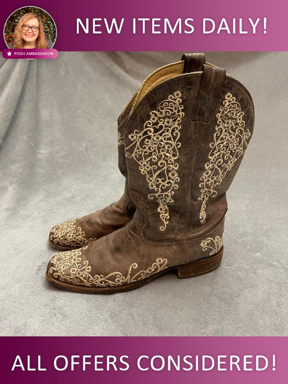 Corral A2663 Women's Brown Crater Bone Embroidered Western Boots Size 8M